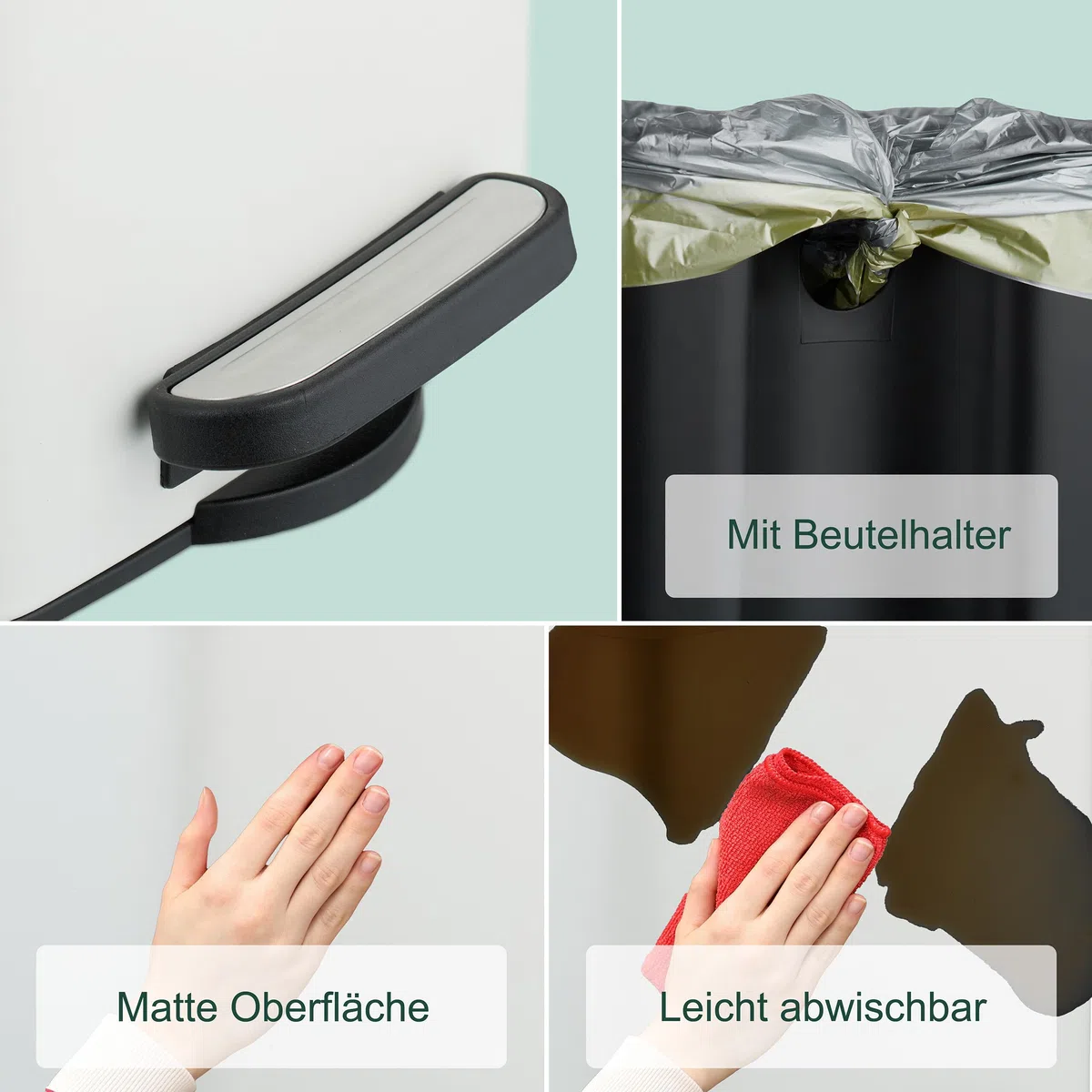 Relaxdays Kosmetikeimer, 8 L, Absenkautomatik, entnehmbarer Inneneimer, Metall, Bad Mülleimer, inkl. Müllbeutel, weiß