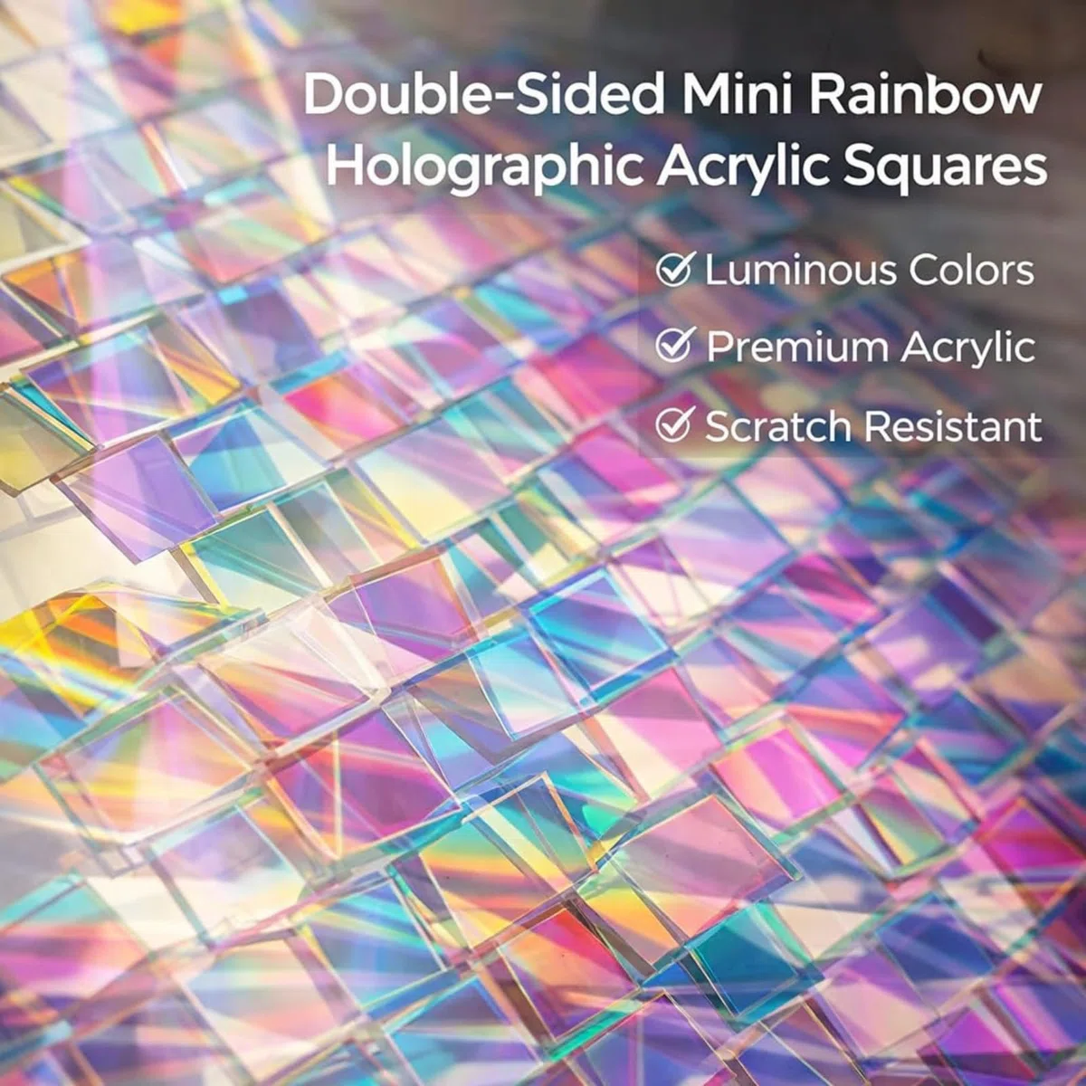 100 Stück Acryl Mosaiksteine Zum Basteln, Mini Irisierende Acryl Quadrate, Holografische Mosaikfliesen, Bunte Acrylplatten Für DIY, Mosaik Art, Bilderrahmen, Teller, Blumentöpfe, Dekoration (2 X 2 CM)