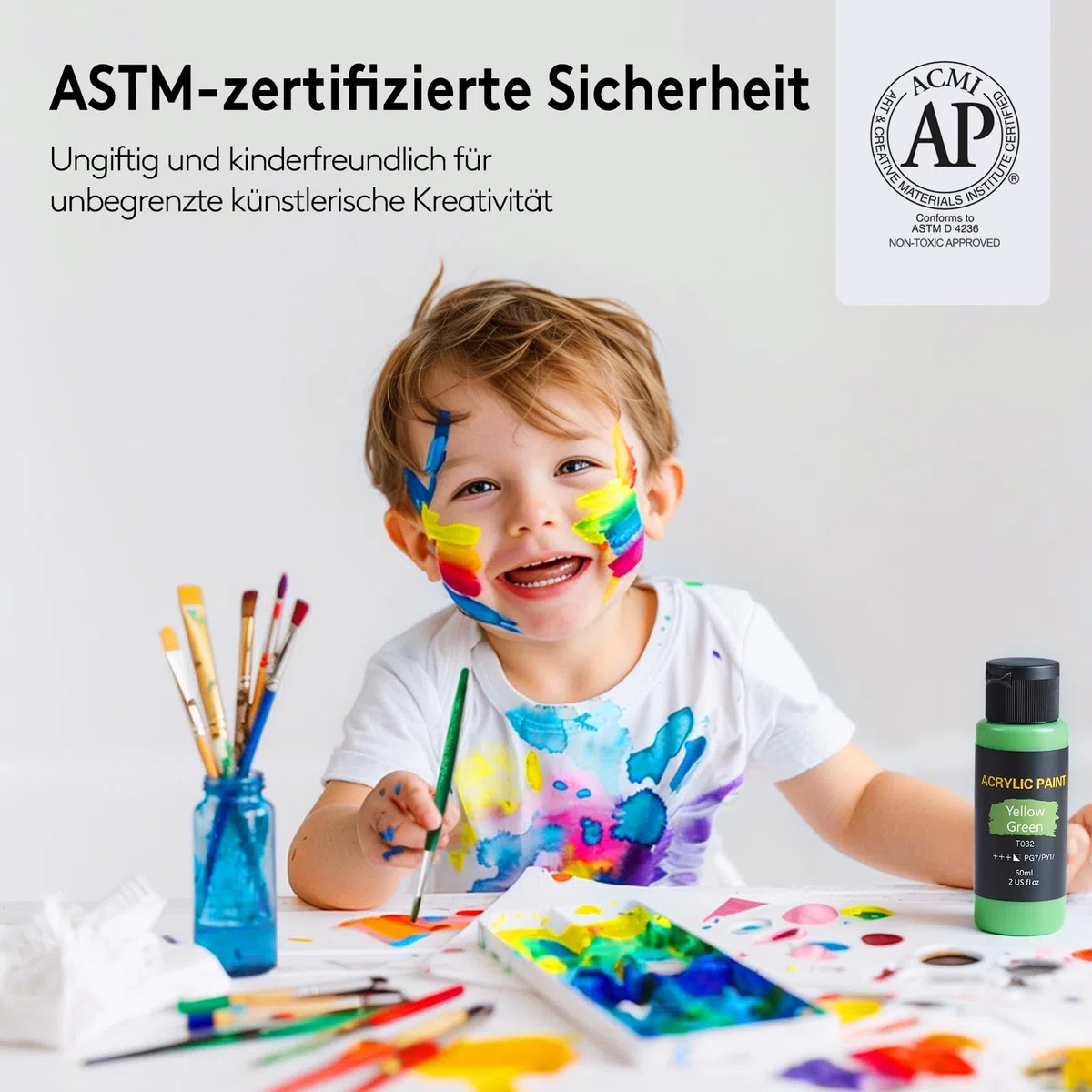 TMOL Acrylfarben Set, 24 Farben x60 ml +12 Pinsel, Acrylic Paint Set, Künstlerbedarf für Leinwand, Holz, Keramik, Stoffe, ungiftige Pigmente Acrylfarbe für Anfänger, Studenten, Profis, Künstler
