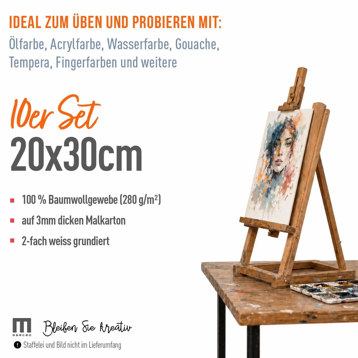 Leinwand Set zum Bemalen 20x30 cm A4 10 Stück – Malpappen aus 100% Baumwolle, 2-fach grundiert und 3mm stark – stabile Qualität, sofort bemalbar für Kinder, Anfänger & Hobby