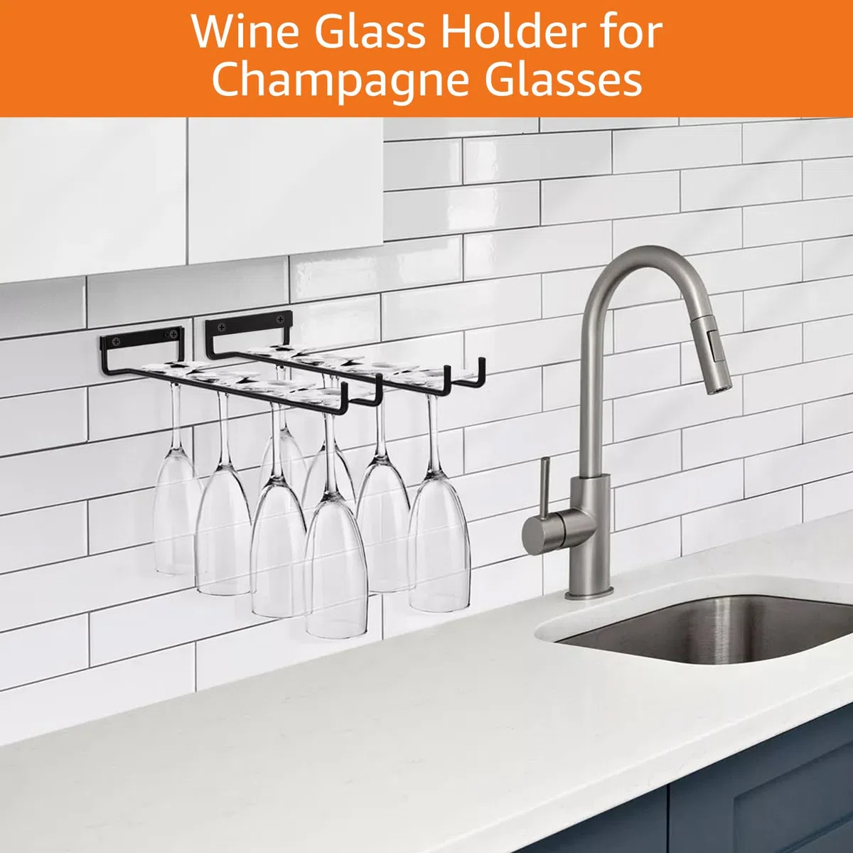 WOPPLXY 6 Stück Schwarz Weinglashalter, 30cm Gläserhalter zum Aufhängen, Metall Weinglashalter Hängend für Restaurant, Bar, Küche