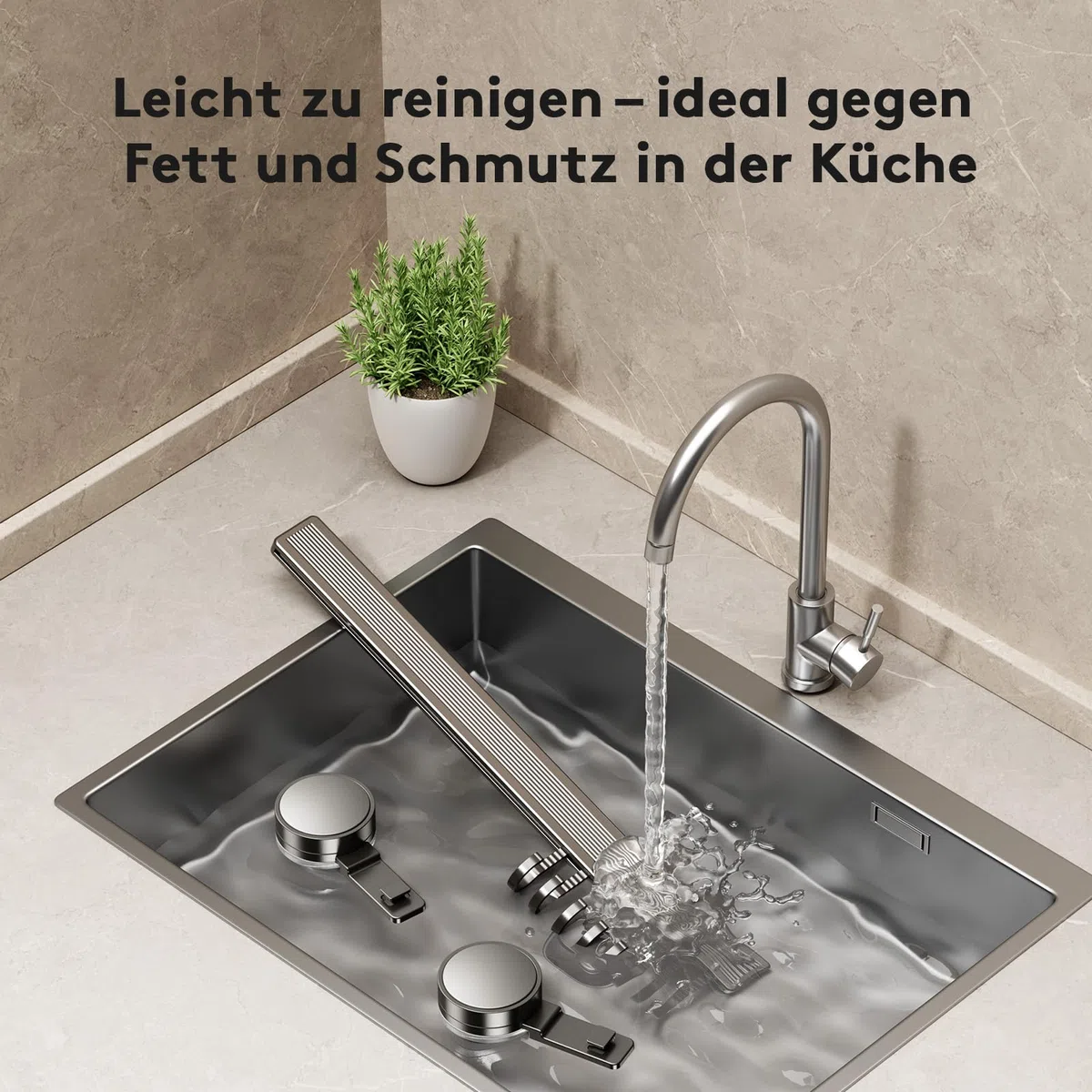 Hakenleiste Küche ohne Bohren mit Saugnapf | 8 Haken, 40 cm lang, 20 kg Tragfähigkeit, 1-Minuten-Installation | Abnehmbare rostfreie hakenleiste für Küchenutensilien