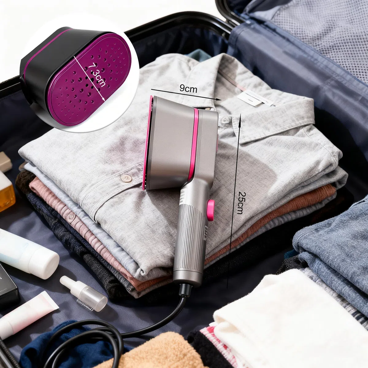 Steamer Dampfglätter 1000W, 2-in-1 Tragbarer Reisebügeleisen Mini mit 9s Schnellaufheizung, 110-240V Weltweite Spannung，Ideal für Reise, Büro und Haushalt