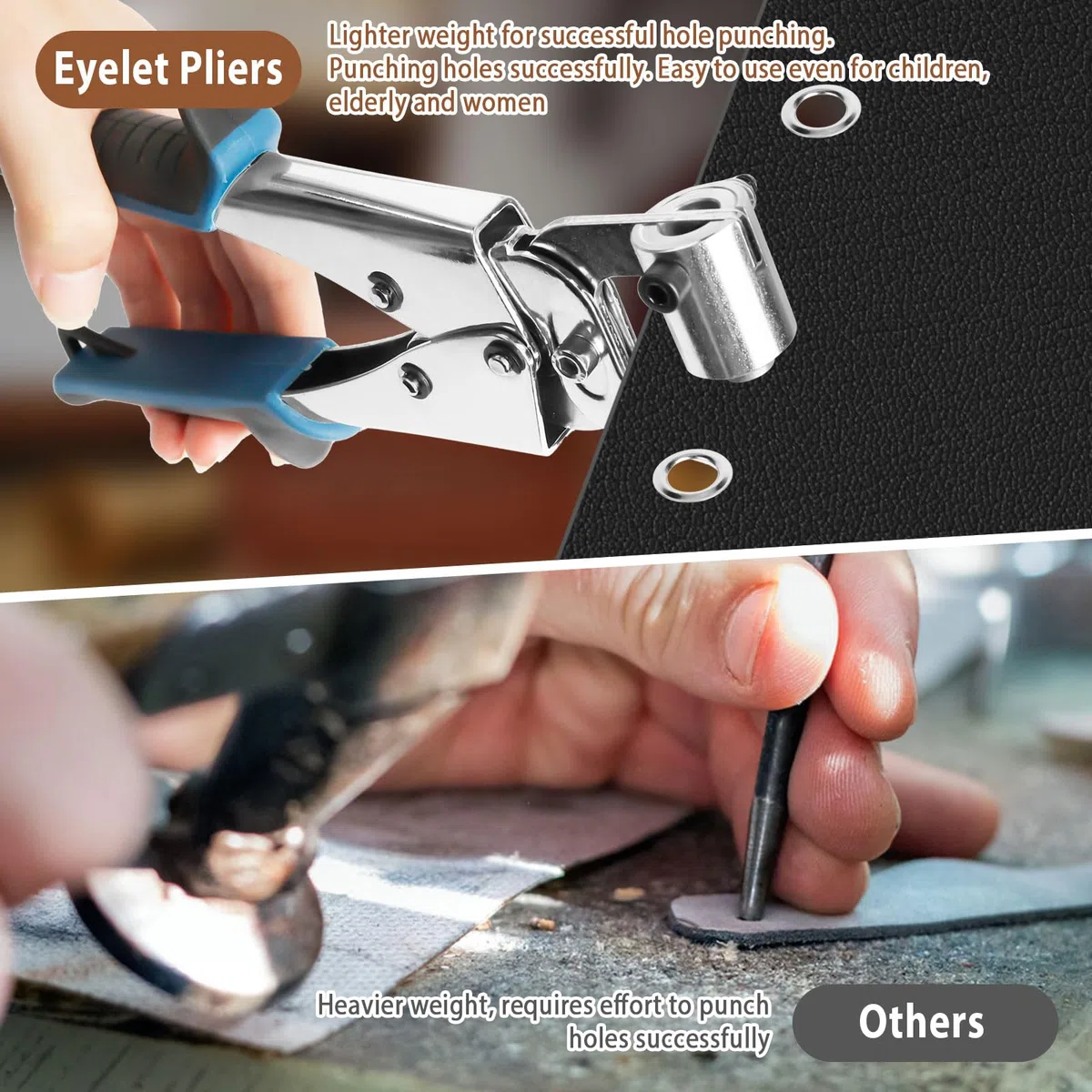 Ösenzangen Set Profi Ösenzang Set mit 200 10mm Ösen, Magnetische Ösenpresse mit Lochstanze, Edelstahl Magnetische Ösenstanze für Leder Planen Stoffe und Gürtel