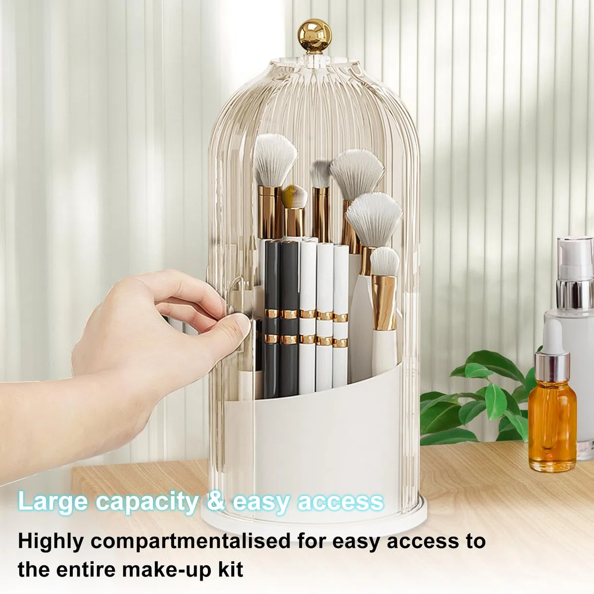 Make Up Kosmetik Organizer, 360 drehbarer Make-up-Pinselhalter, Organizer, transparent, staubdicht, Make-up-Pinsel-Organizer mit Deckel für Schminktisch, Badezimmer, Schlafzimmer (transparent)