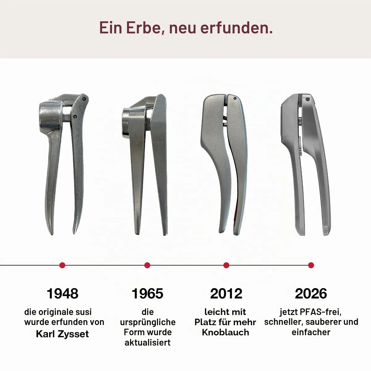 Zyliss Knoblauchpresse Susi 4, praktische Presse für große Knoblauchzehen auch mit Schale, Alu/Edelstahl, Antihaftbeschichtet, leicht zu reinigen, ergonomische Griffe, premium Küchenhelfer