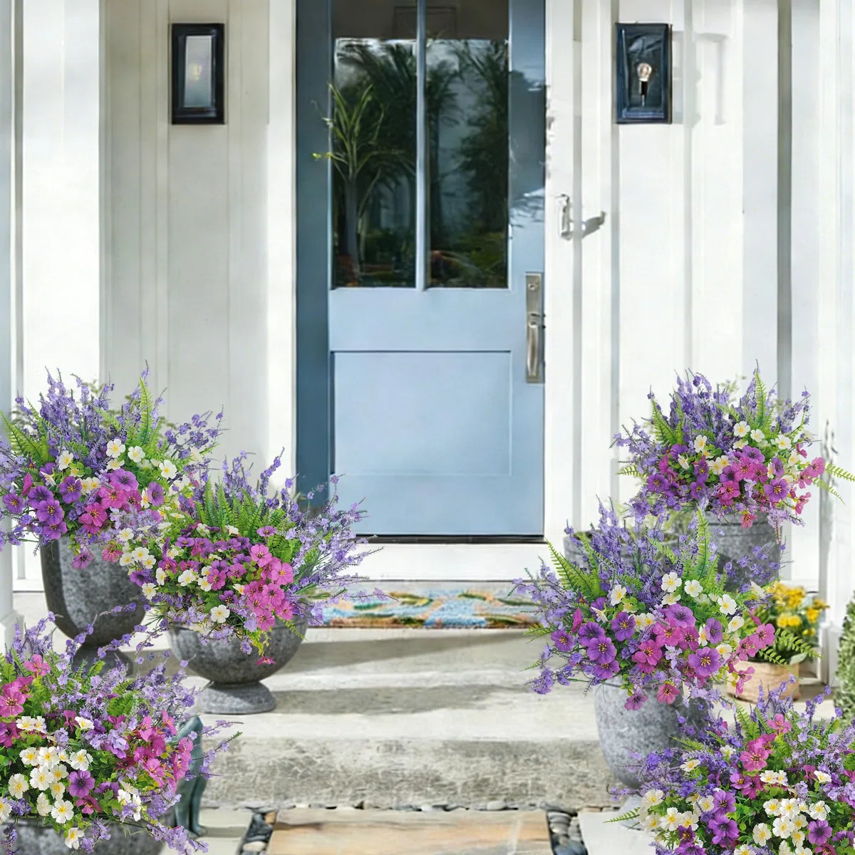 18 Künstliche Blumen Balkon Kunstblumen Wie Echt Wildblume Zweige Wetterfest Balkonpflanzen Outdoor Pflanzen Frühlings-Sommer Blumenstrauß Fake Seidenblumen für Topf vase Innen Außen