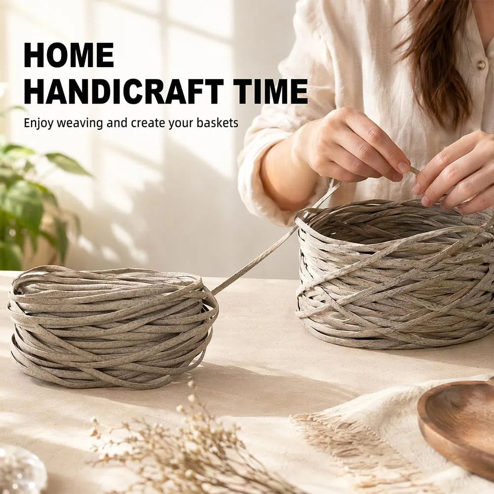 CEWROM 65m Kunststoff Gewebtes Rattan, Flach PE-Rattan, Langlebiges Korbgeflecht Reparaturmaterial, Webwerkzeug für Gartenmöbel, Terrassenmöbel, Bank, Stuhl, Tisch und Tischkorb (Leinen)