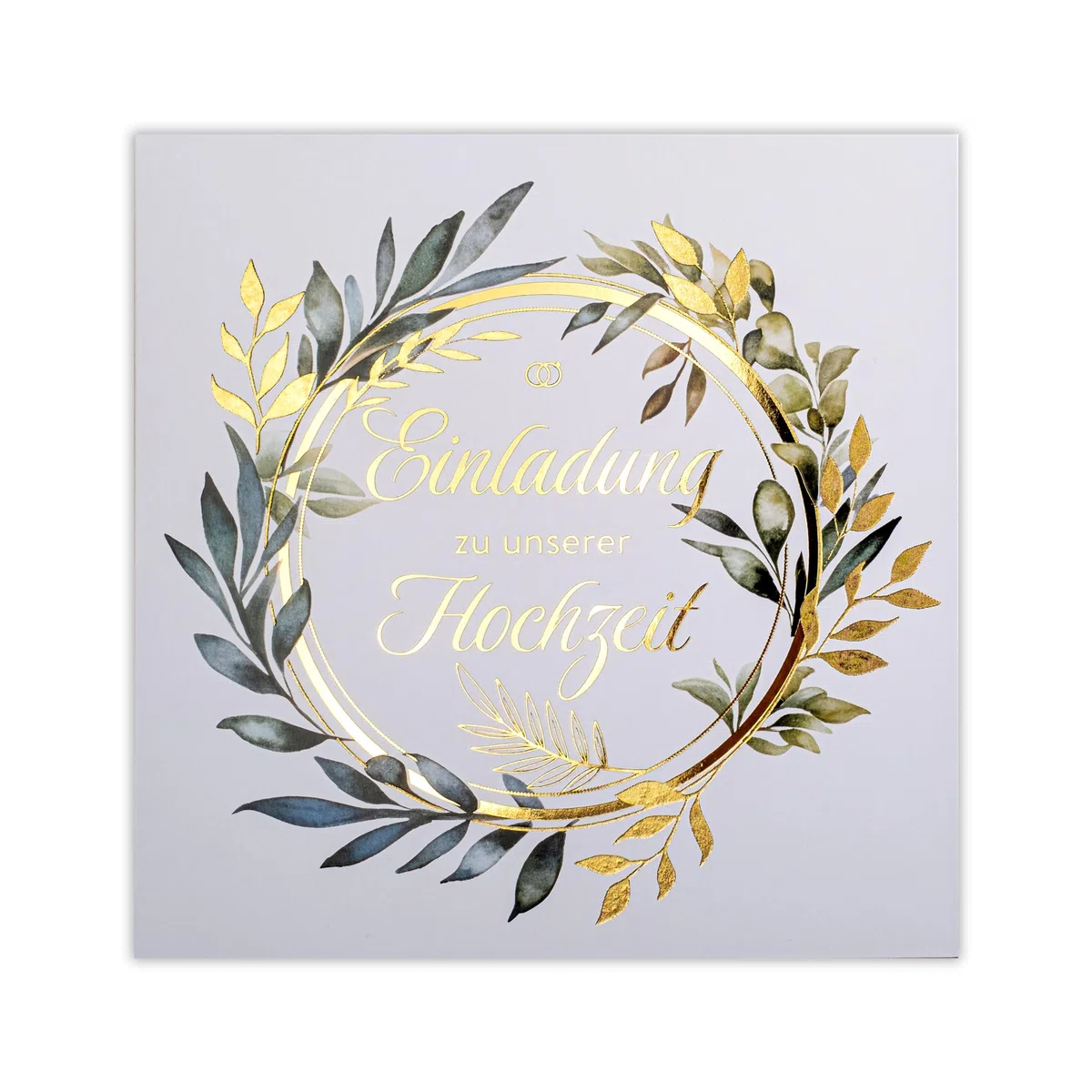 HOCHZEITSEINLADUNGEN SATZ 20 St. 135x135mm MIT BEDRUCKBAREN EINLAGEN UND UMSCHLÄGEN FÜR HOCHZEIT – VERGOLDETES MUSTER