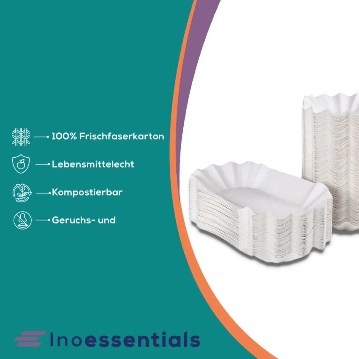 Inoverse 250 Stück Pommesschalen, Pappteller Weiß Einweg 20 x 10 x 3 cm, Umweltfreundlich Pappschalen, Currywust Pommes Papierteller, Einwegteller aus Pappe, Einweggeschirr, Partyteller, KU1