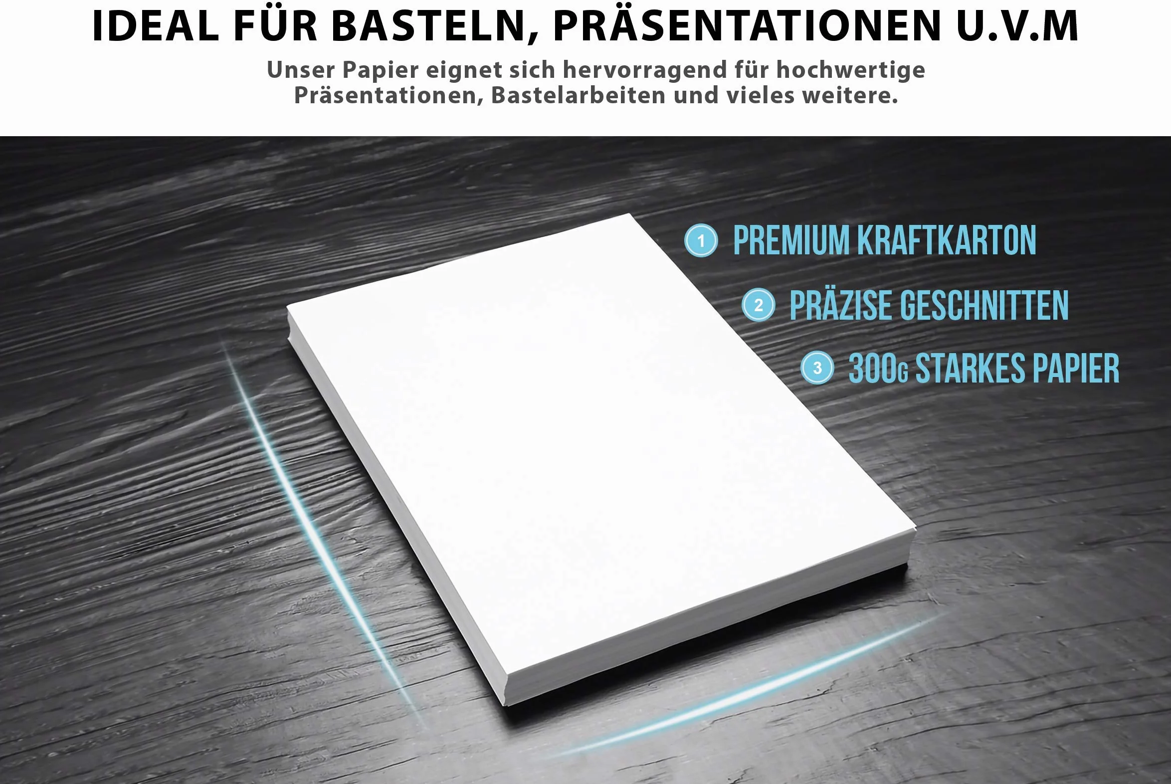 A3 Bastelkarton 300g/m² – 50 Blatt Fotokarton - PREMIUM PAPIER Reinweiß - Weißes Druckerpapier Weiss unbedruckt für Fotografie, Präsentationen, Basteln, FOTOKARTON, Karton - MADE IN GERMANY