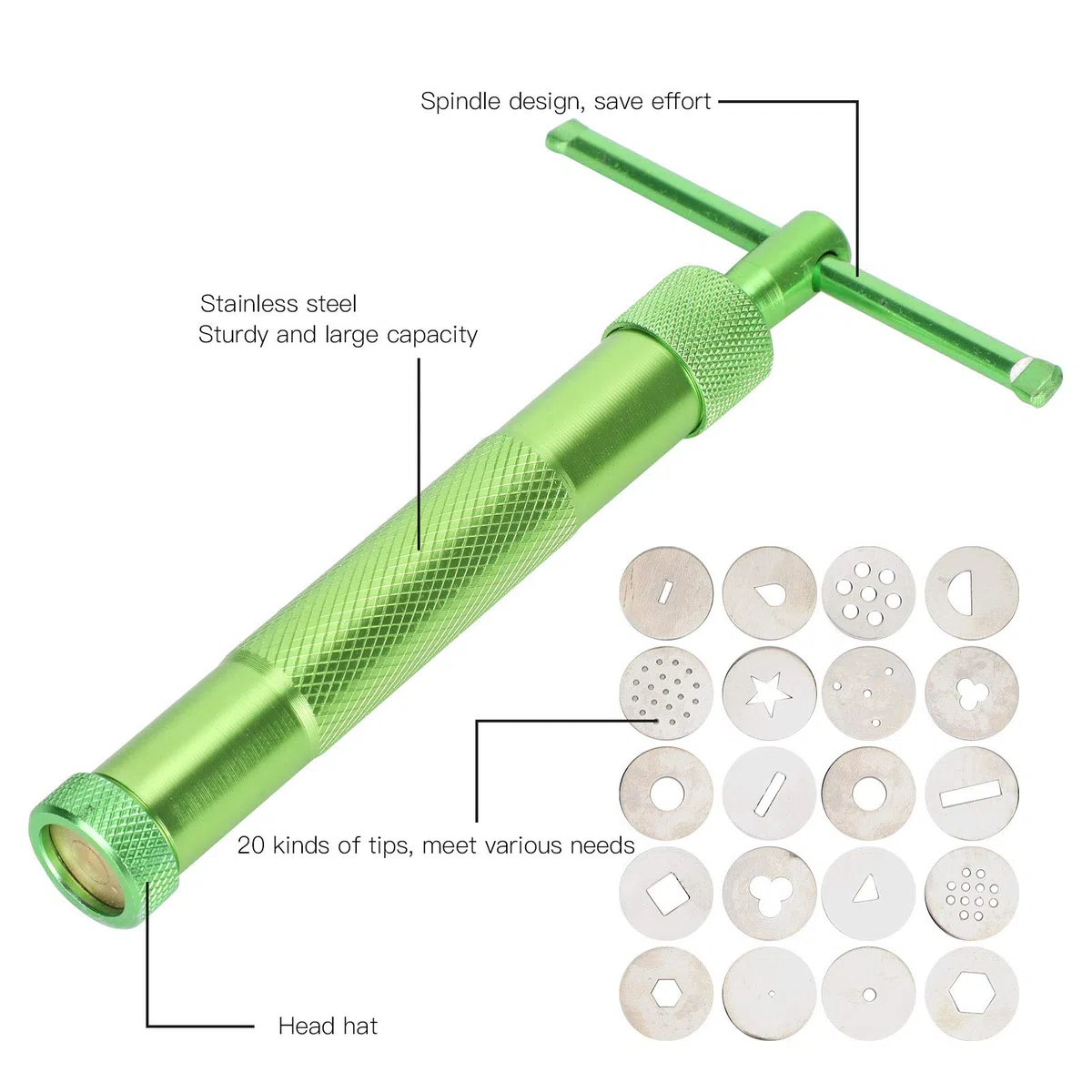 Jenngaoo Ton Extruder, Fondant Extruder mit 20 Spitzen Zuckerpaste Extruder Kuchen Dekor Werkzeuge Edelstahl Squeezer Craft Manual Keramik Werkzeuge