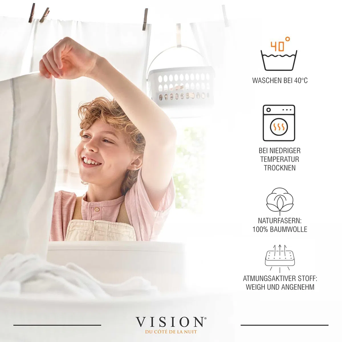 VISION Spannbettlaken – 100% Baumwolle – Doppelbett (160 x 200 cm) – Elastische Ecken – Passend für Matratzen bis zu 25 cm – Öko-Tex-Zertifizierung – Maschinenwaschbar – Farbe: Weiß