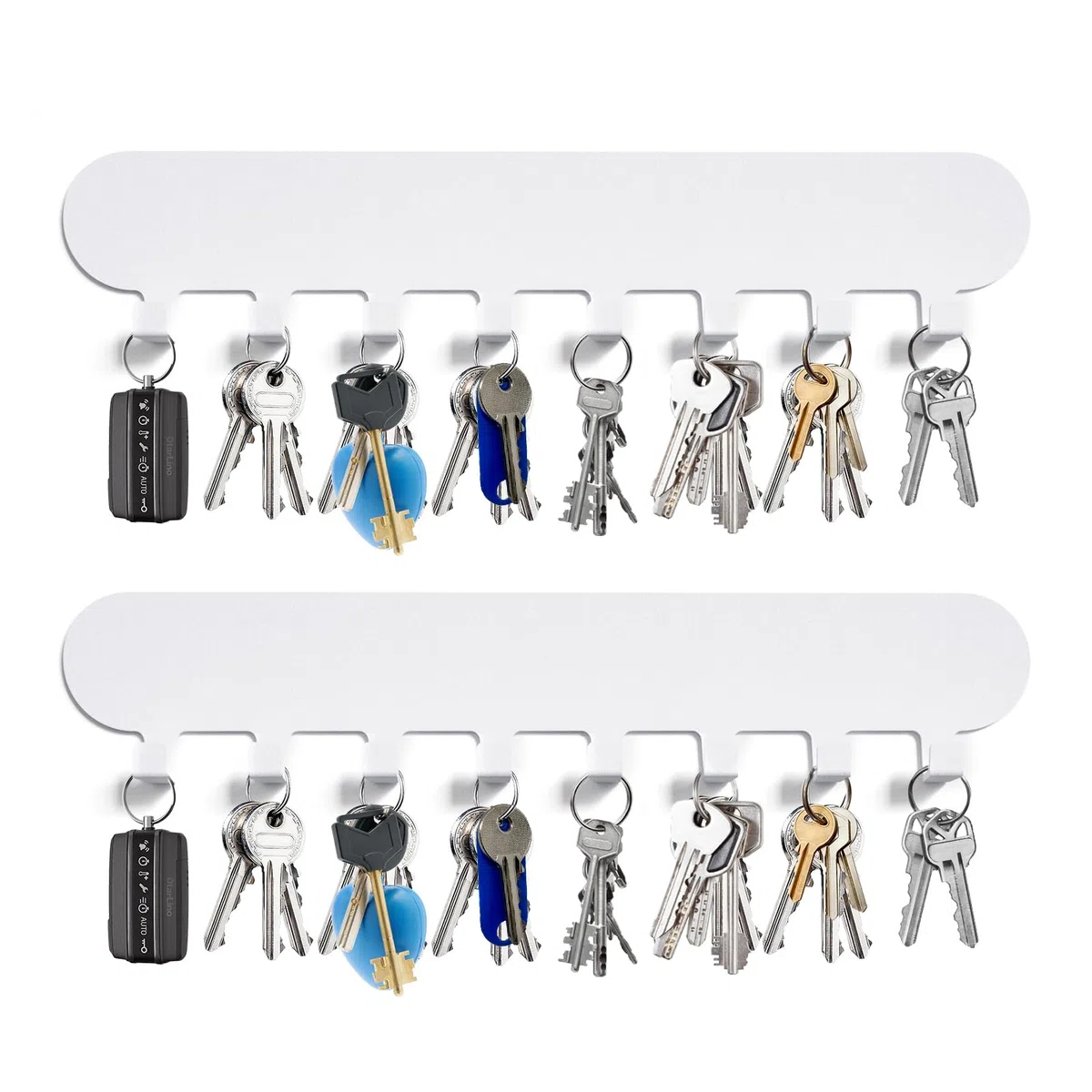 2 Stück Schlüsselbrett Ohne Bohren mit 8 Haken, Schlüsselleiste Selbstklebend Weiß, Schlüsselhalter Wand, Key Holder Wall für Flure, Eingangstüren, Garagen, Badezimmer, Küchen
