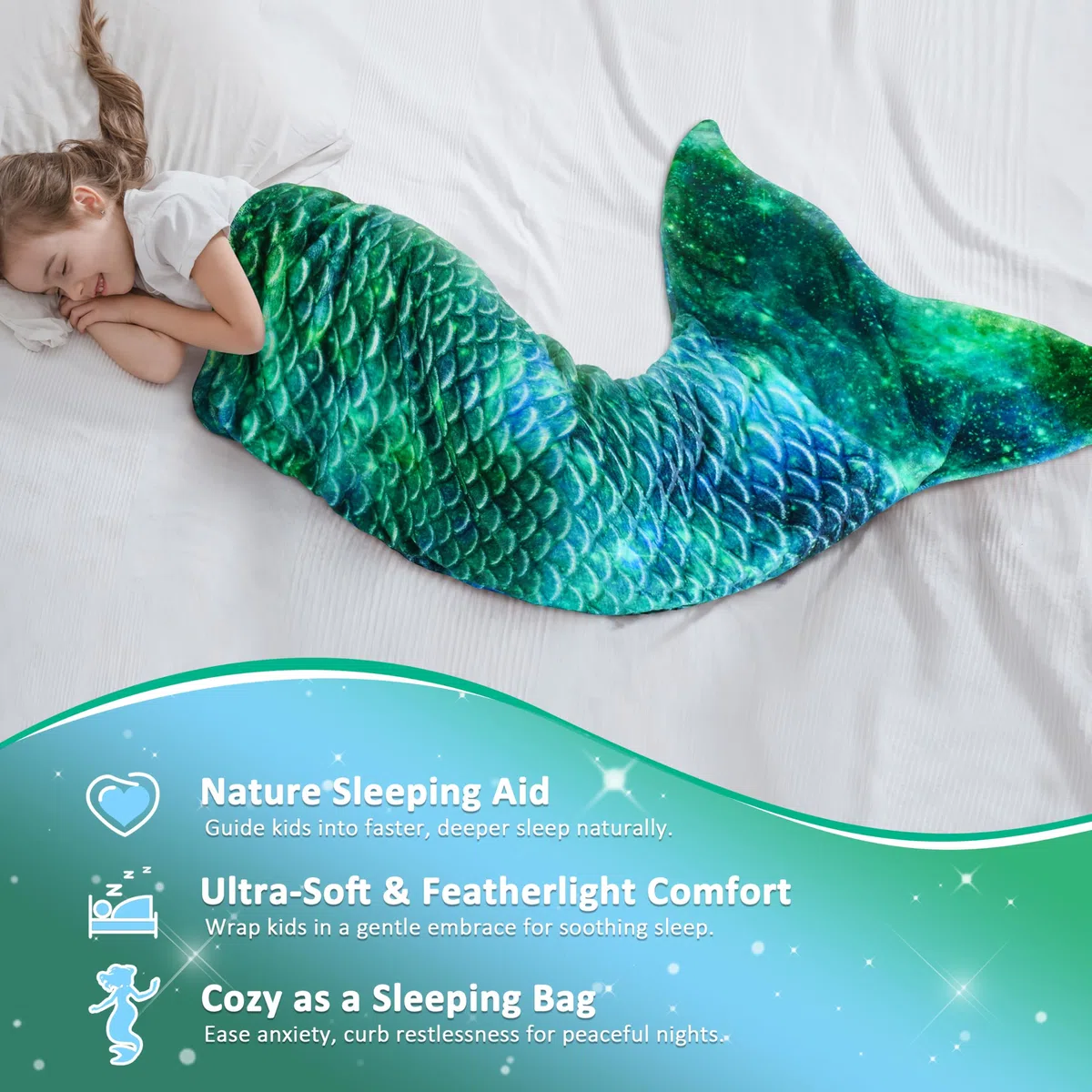 Catalonia Classy Meerjungfrauen schwanz Decke, weicher warmer Plüsch Fleece Schlafsack Kuscheldecke, 155 x 50 cm Fischschuppenmuster, Sternenhimmel