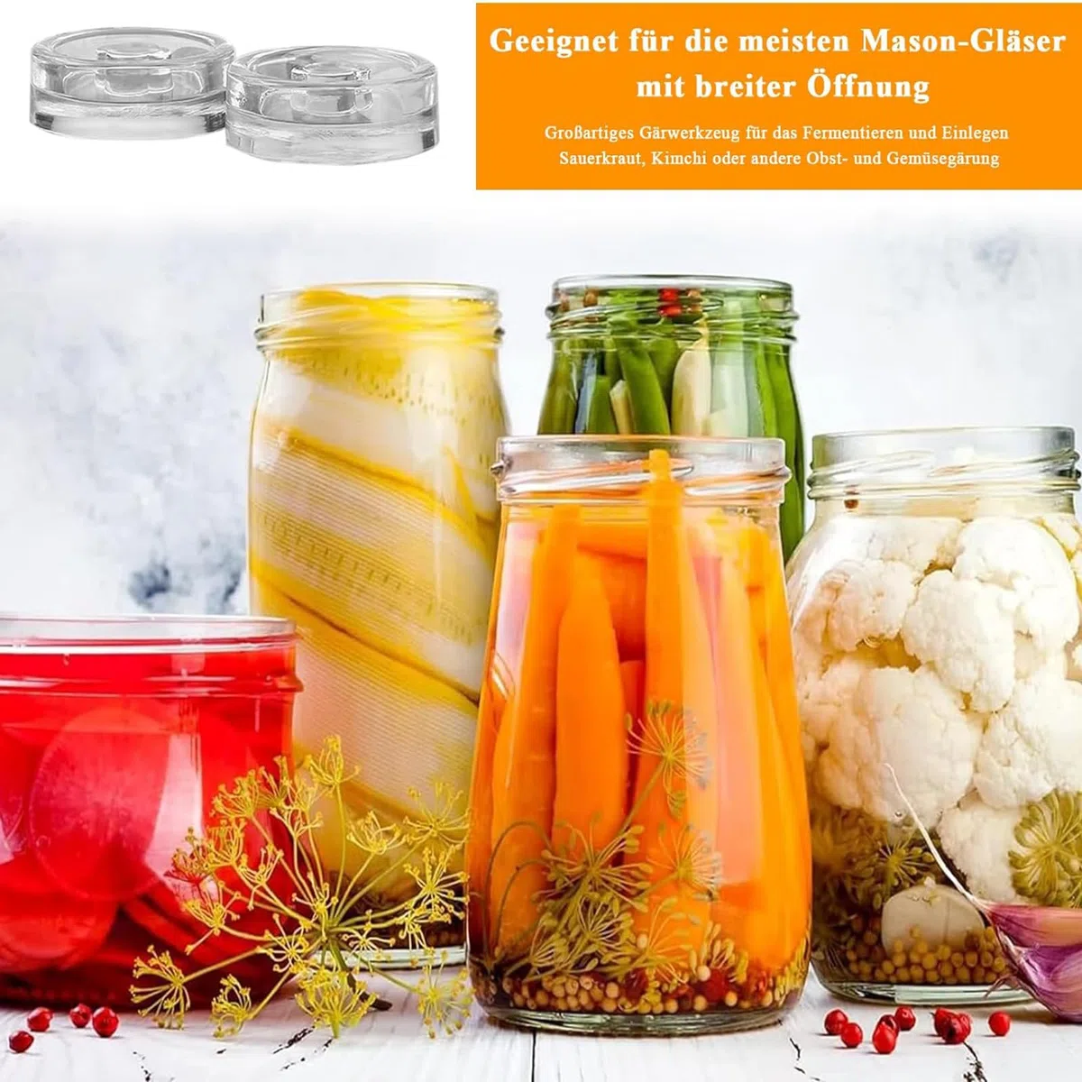 Fermentiergewichte, 4 Stück Fermentiergewichte, Vergärungsgewicht aus Kimchi Glas, Glas Gewichte zur Fermentation Ø 7cm/2,7in, Glasgewichte für Gärung mit Breiter Öffnung, Einmachgläser