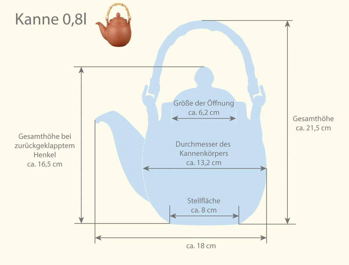 Ton Teekanne Tenno 0,8 Liter mit Tonsieb und Bambushenkel, Handgefertigt, Original Aricola®
