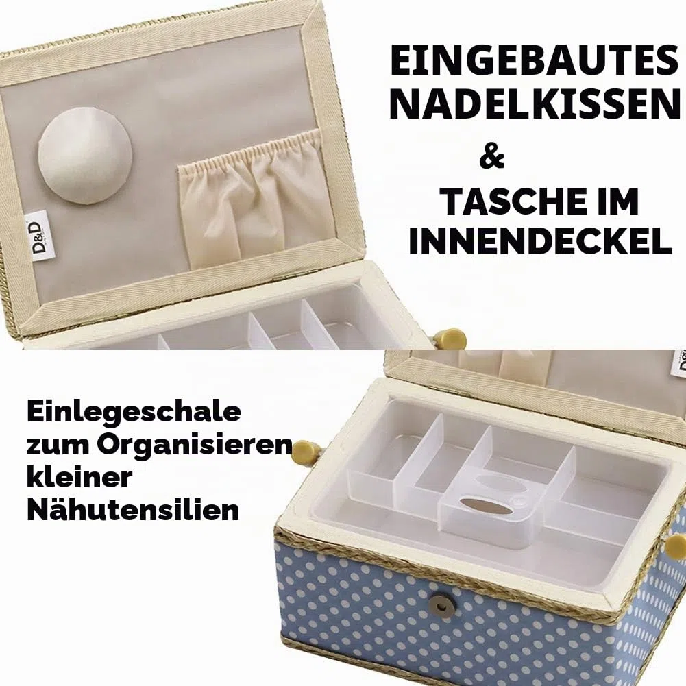 D & D Nähset-Korb für zu Hause, für Aufbewahrung und Organisation, tragbar, für Nadeln, Garn usw., Nähkorb mit Zubehör M blau