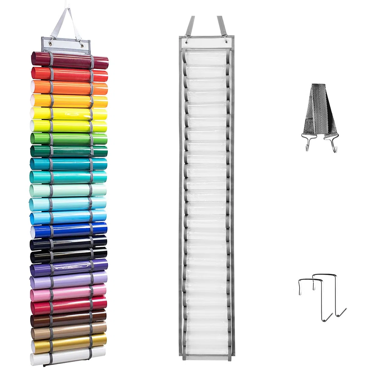Vinyl Aufbewahrungshalter, Vinyl Rollenhalter, Geschenkpapier Aufbewahrung, Mit 24 Fächern Halter Wandhalterung Vinyl Aufbewahrung Für Bastelraum Hellgrau(Mit 1*gewebehaken, 2*metallhaken)