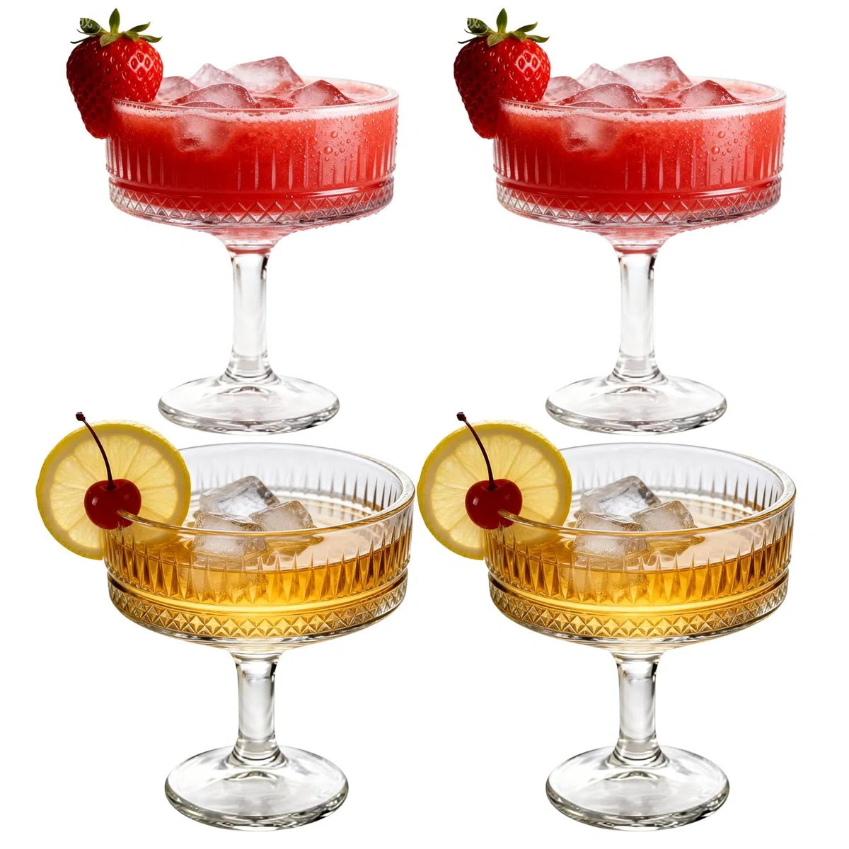 BAIFULAI 4er Set Champagner Gläser: 101-200ml Sektschalen, Martini Gläser aus Glas, Gerippte Champagner Schalen für Festliche Anlässe und Partyabende, Kristall Rotweingläser und Weißweingläser