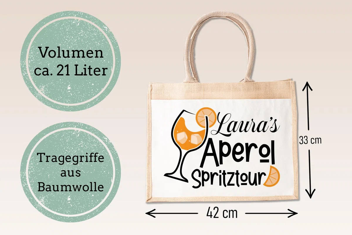 LIEBTASTISCH - Jutetasche mit Personalisierung - Aperol Spritz - Geschenk-Tasche - Verpackung - Kollegin - Freundin - Getränk (L)