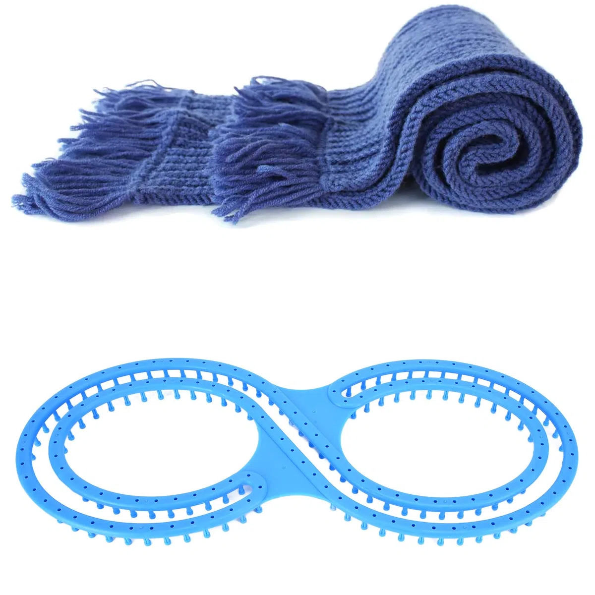 Sluffs Strickwebstuhl, Deckenwebstuhl, 8-förmiges blaues Kunststoff-Webstuhl-Set mit Häkelnahtnadeln für DIY Decken, Socken, Schals, Mützen, Basteln