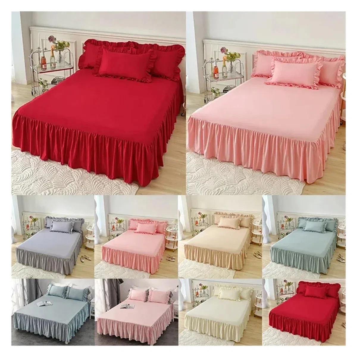 Bettrock Rüschen Eleganter Prinzessinnen-Bettrock, Rutschfester Matratzenbezug, gekräuselte Spitze, Bettlaken, Bettdecke, Schutz for Zuhause, Tagesdecke, Bettrock(Purple,1 pc Skirt 150x200cm)