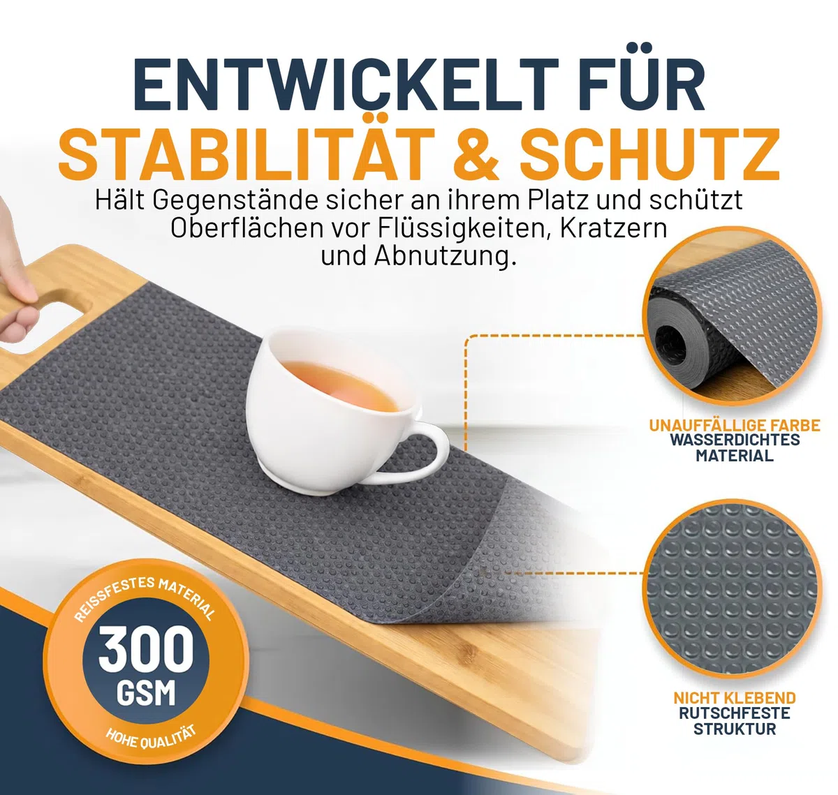 Schubladenmatte von Linda's Essentials (60 x 500 cm) - Antirutschmatte Schubladen Schrankfolie Schrankpapier abwaschbar, Kühlschrank Folie die Schubladen und Regale sauber hält - Zuschneidbar (grau)