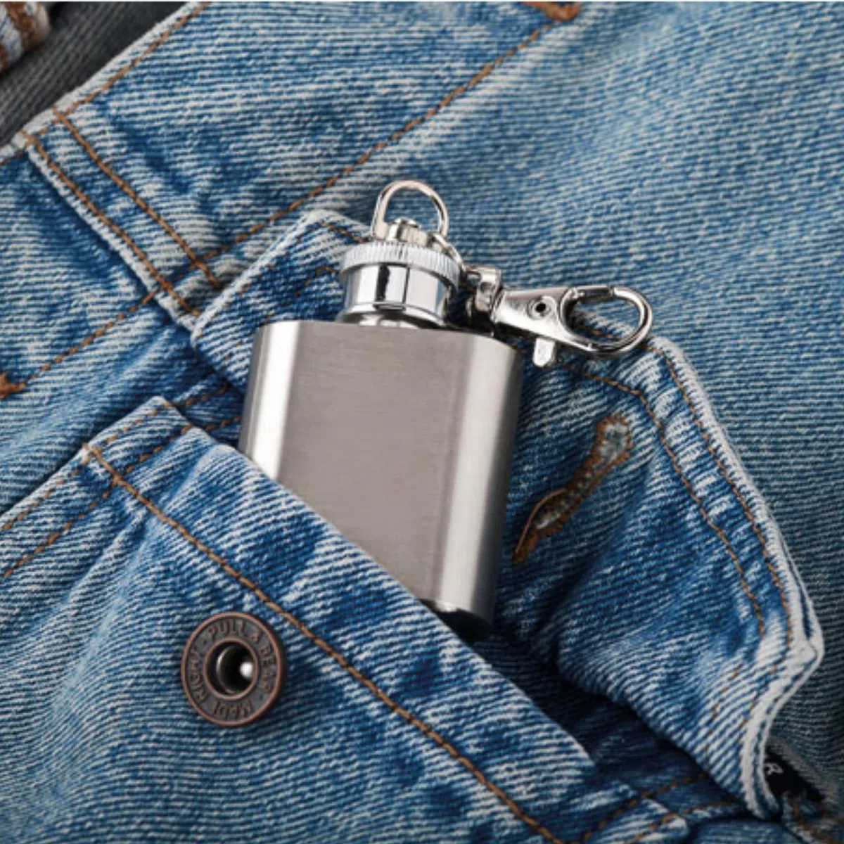 Mini Flachmann 30 mL Schlüsselanhänger Hip Flask Edelstahl Flachmänner für Obstler, Whiskey, Cognac Trekking Wandern Skifahren Outdoor 1, 2, 3 oder 5 Stück (5)