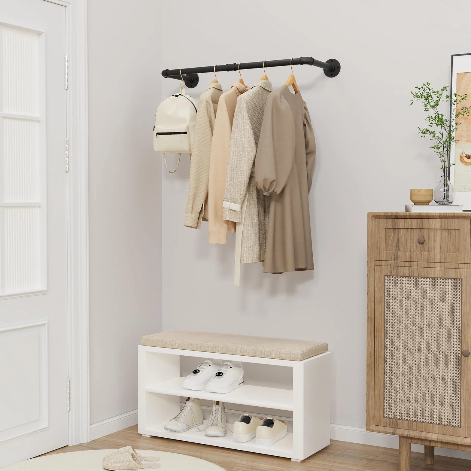 Yawinhe Kleiderstangen für die Wand, 80cm industrieller Rohr-Kleiderständer zur Wandmontage, Platzsparenders Wandregal Küchenregal, für Geschäft, Wohnen, Schwarz, 1-Pack, YMG002A-1
