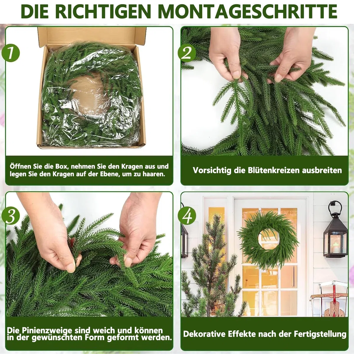 Weihnachtsgirlande - Naturgetreue Tannengirlande, Künstliche Tannenzweige,180cm Grün, Norfolk Weihnachtskranz,Perfekt für Weihnachtsdeko Innen und Außen, Treppengeländer & Türrahmen