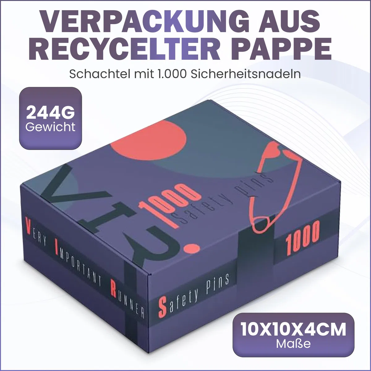 Box mit 1.000 Sicherheitsnadeln für Startnummern 26mm nickelfrei. Mittlere Größe, ideal für Veranstalter von Lauf- und Ultra-Trail-Rennen. Für Sport-Events