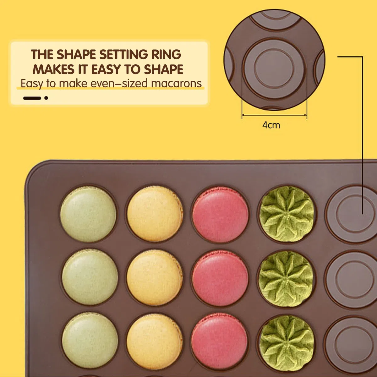 Macarons Backmatte aus Silikon 48 Mulden Antihaftbeschichtet Macaron Silikonmatte Silikonform mit Dekorationsstift, 4 Düsen Makronenplatte BPA Frei Makronenformen für Cupcake, Dessert, 38 x 28cm