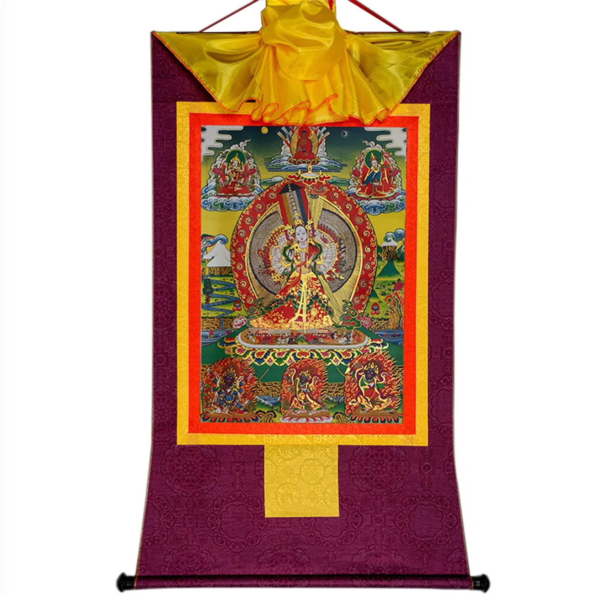 Gandhanra Thangka Tibetische Wandbehang,Usnisa Sitatapatra Thangka,Heißgeprägter Buddha Wandteppich für Zen Wohnkultur, Meditation, Spirituelle Entspannung und Ruhe