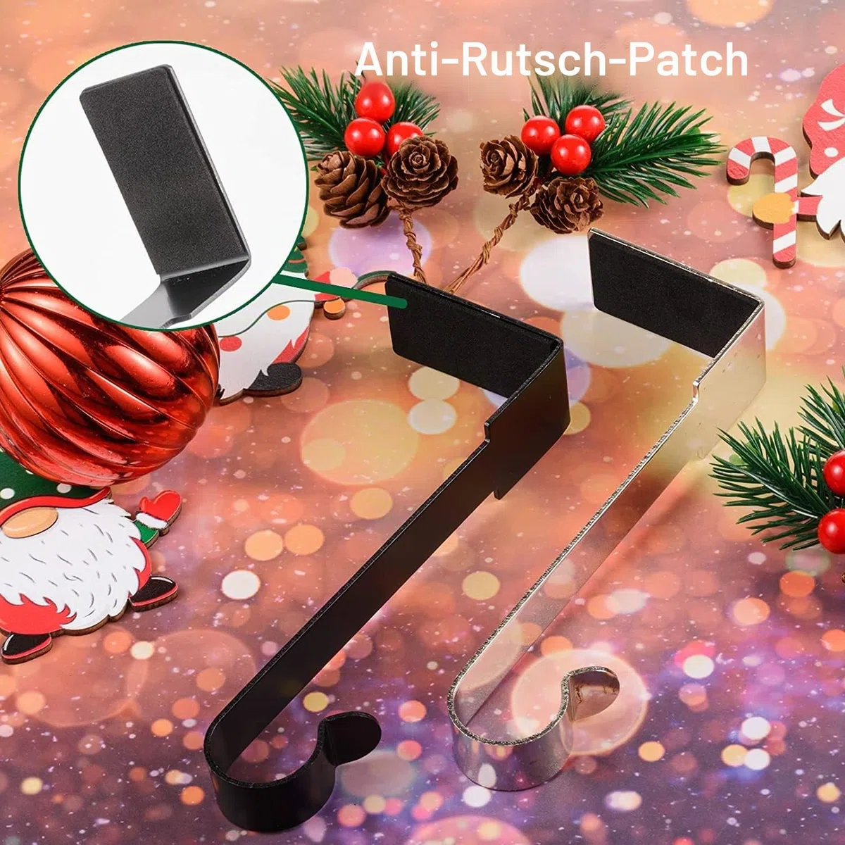 Weihnachtsstrumpfhalter, Metall-Kaminhaken, Aufhänger, rutschfeste Weihnachtsstrumpf-Haken für Kamin, Kaminsims, Weihnachtsfeier, Dekoration (6 Stück, schwarz)