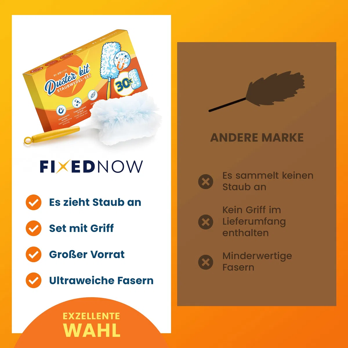 30er XXL Staubmagnet Nachfüllpack Tücher Set für Swiffer Duster I Staubwedel Starterset Kit inkl. Stab & Griff I Staub Wischer Ersatztücher, Refill Staubtücher für Haushalt & Auto