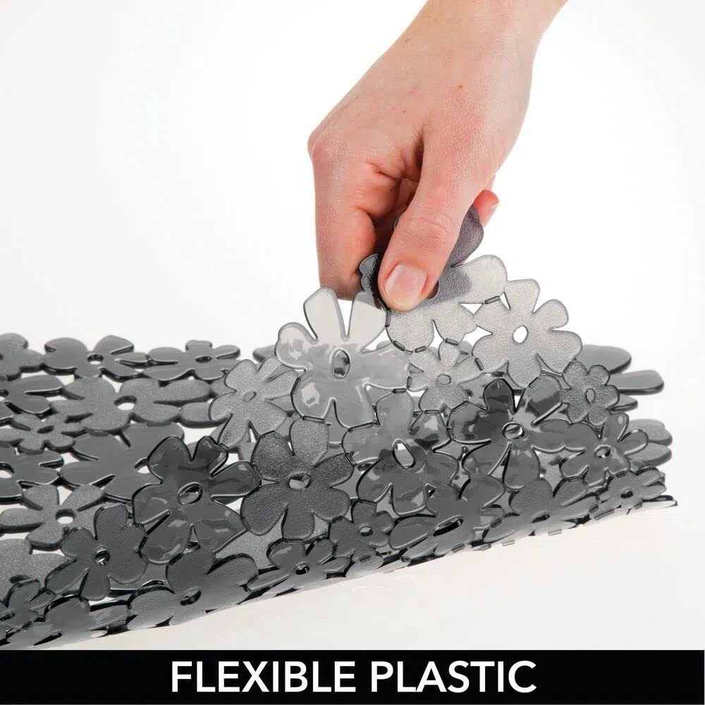 mDesign 2er-Set Spülbeckeneinlage zum Zuschneiden – große Spülbeckenmatte für die Küche – zuschneidbare Matte aus PVC für Geschirr und Becken – mit Blumenmuster – schiefergrau