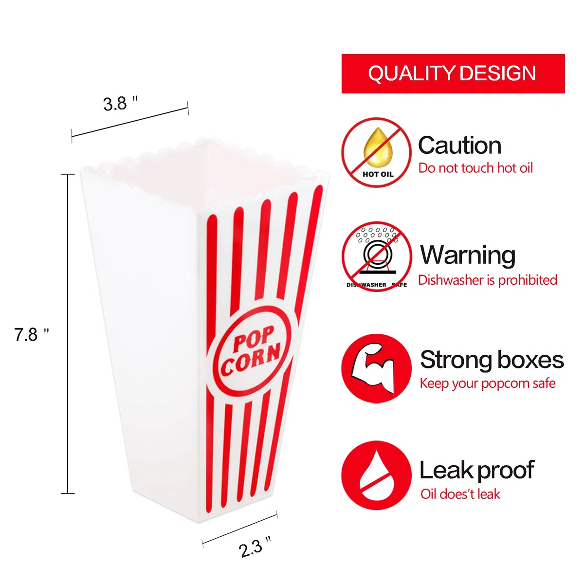 Novelty Place Kunststoff rot & weiß gestreiften klassischen Popcorn-Behälter für Movie Night - 7,8 "hoch x 3,8" Platz (4er Pack)