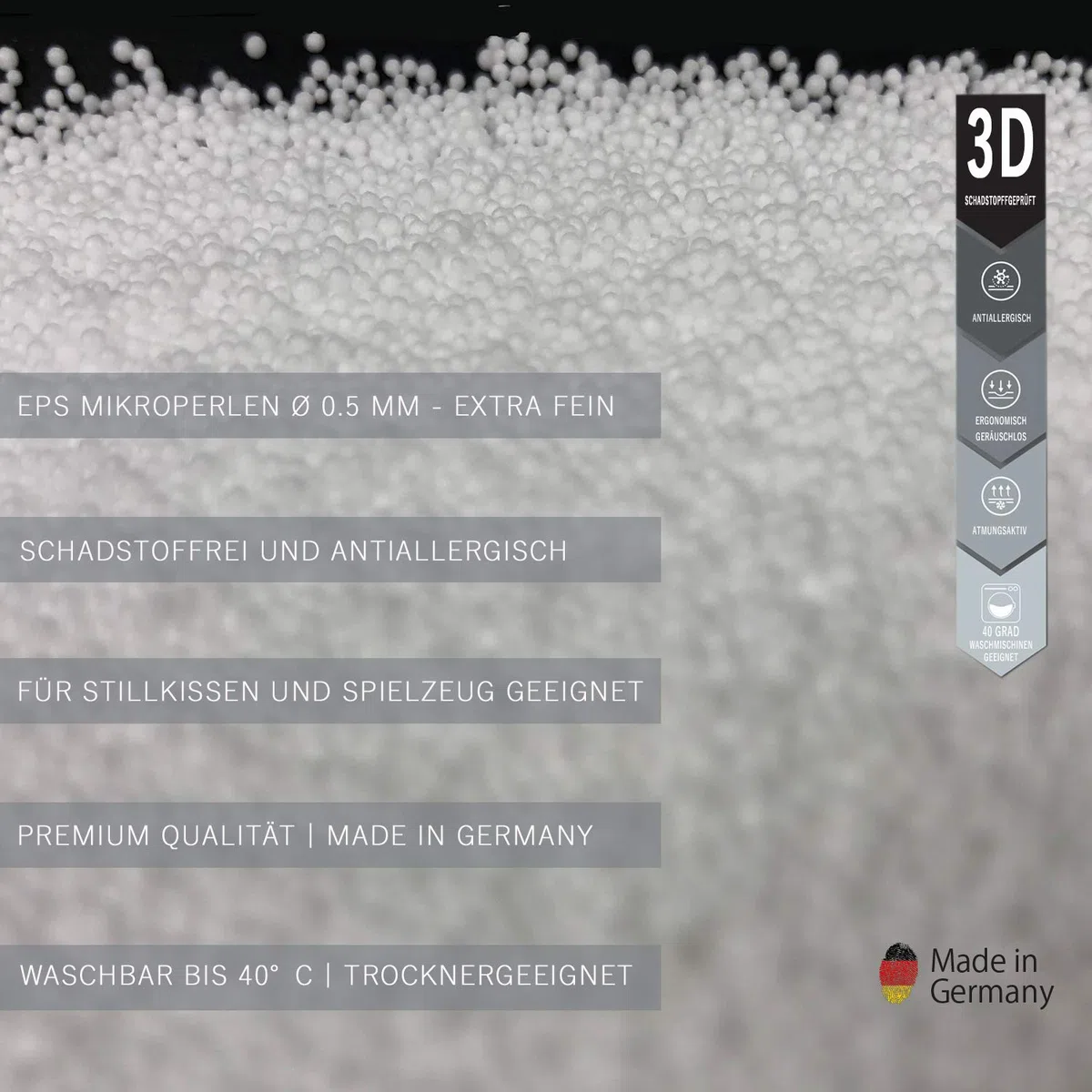 Sei Design 20 L EPS Mikroperlen ø 0.5 mm für Stillkissen | schadstofffrei | made in Germany
