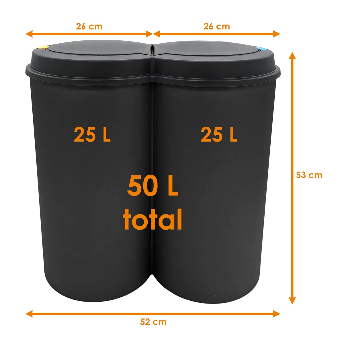 Spetebo Mülleimer 50 Liter (2x25) in schwarz mit praktischem Klappverschluss - Mülltrenner Abfalleimer
