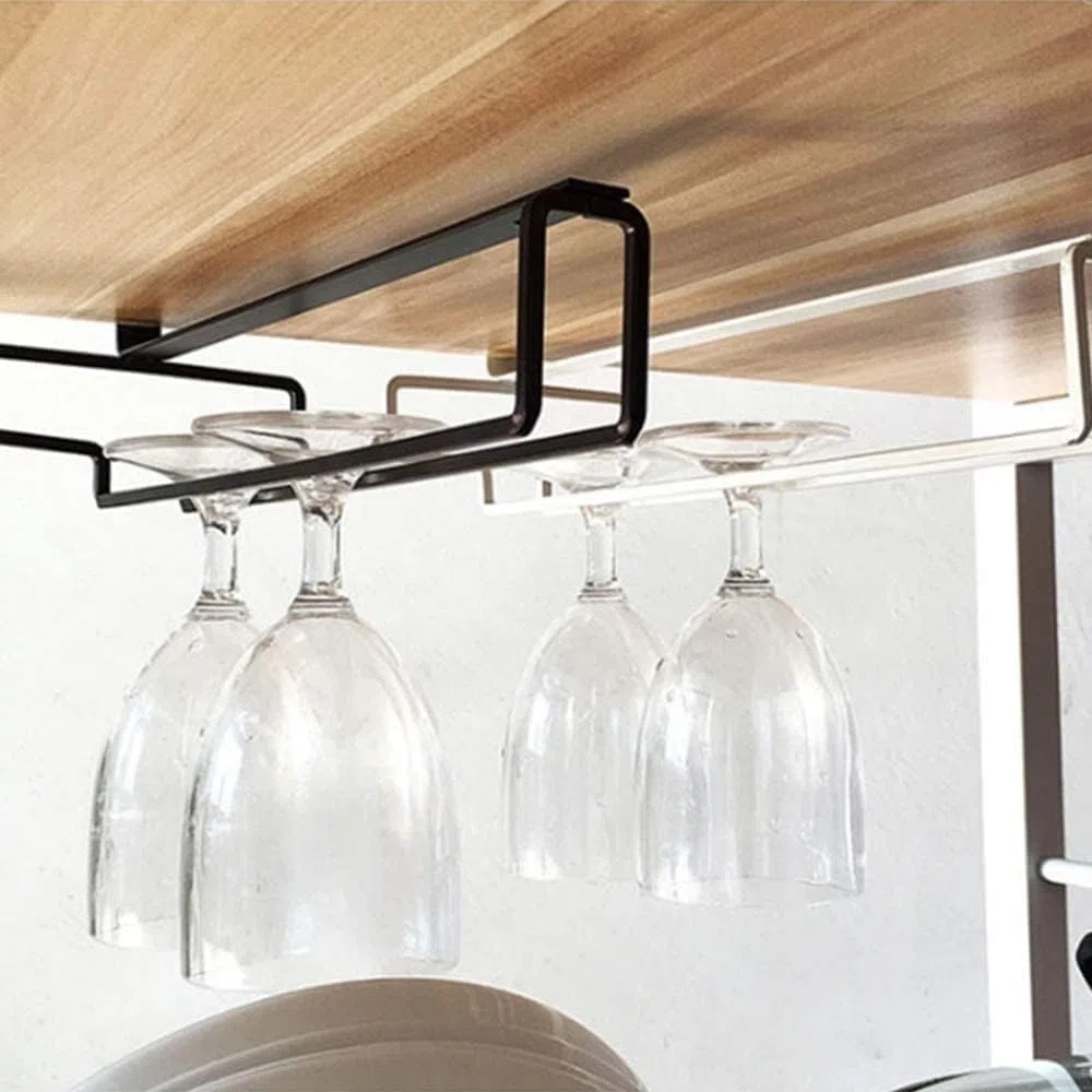 3 Stück Weingläser Halter, Gläserhalter für Weingläser Stielgläser Weinglashalter Gläserhalter aus Metall Gläserschiene Halter Unter Schrank Weinglas Rack für Küche Bar Restaurant, Schwarz