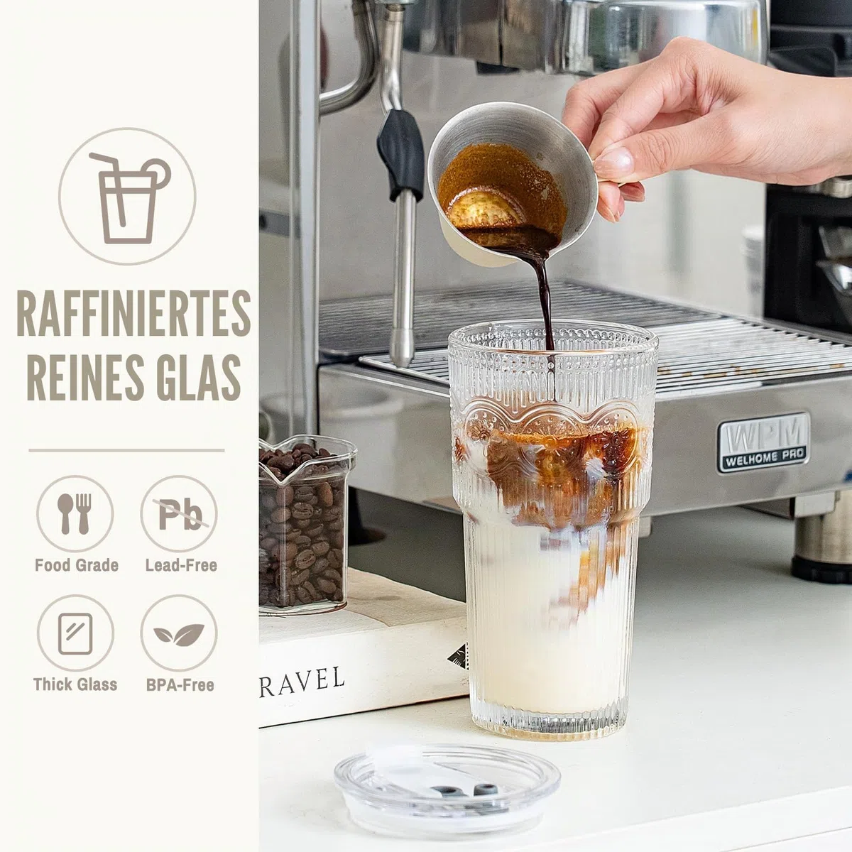 SoulTimes 600 ml Glasbecher mit Deckel und Glasstrohhalm, 2 Stück – Wiederverwendbare Trinkgläser für Eiskaffee, Wasser, Smoothies, Milch, Cocktails & Matcha – Perfekt für Alltag und Reisen