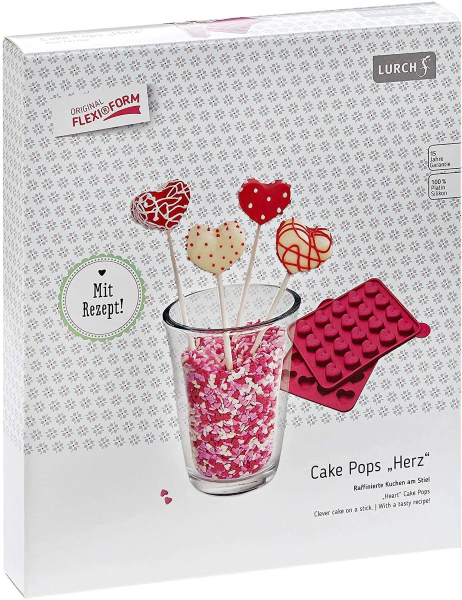 Lurch 83024 FlexiForm Cake Pops Herz 20fach / Backform für 20 Cake Pops in Herzform aus 100% BPA-freiem Platin Silikon, Cotton Candy, 20 x 24 x 3.7 cm