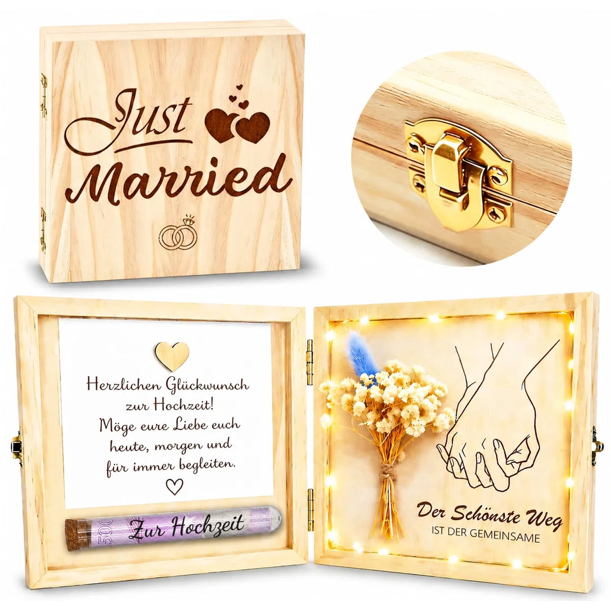 Hochzeitsgeschenke für Brautpaar, LED Holzbox Hochzeitsgeschenk Geld Geldgeschenk Hochzeit Geldgeschenk, Geschenkbox Geldgeschenke zur Hochzeit Geldgeschenke Verpackung
