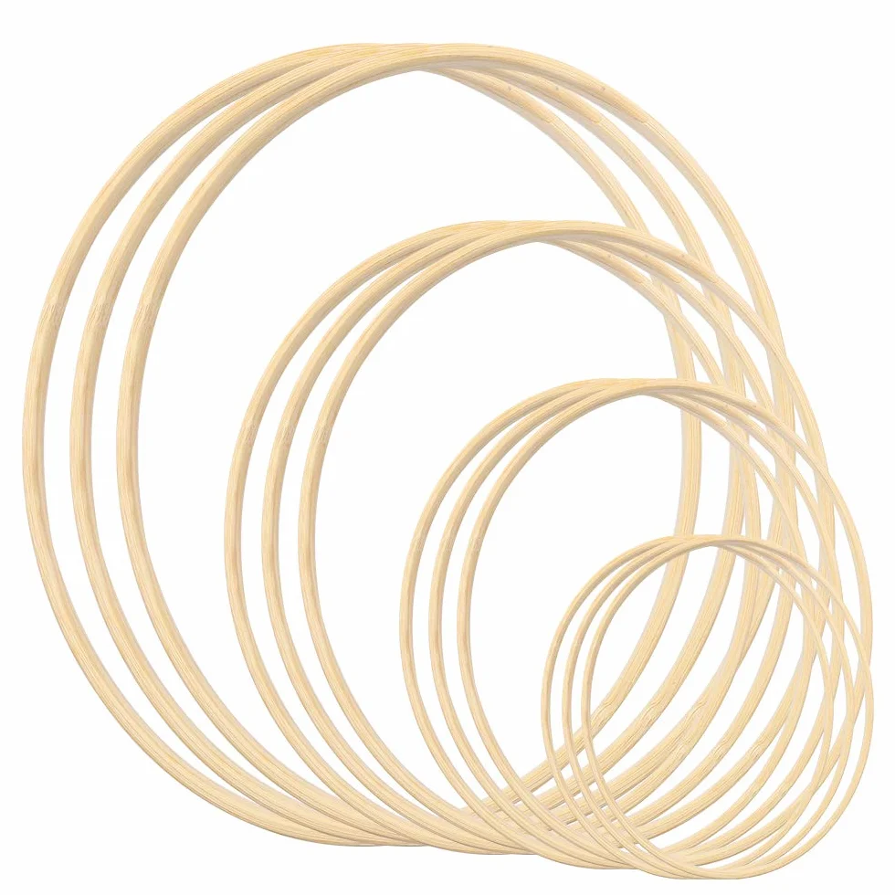12 Stück 4 Größen (15cm/20m/25cm/30cm) Traumfänger Ringe Holz Bambus Blumenkranz Makramee Ringe Floral Hoop Set Makramee Craft Hoop Ring für Dreamcatcher, Hochzeit Kranz Decor und DIY Handwerk