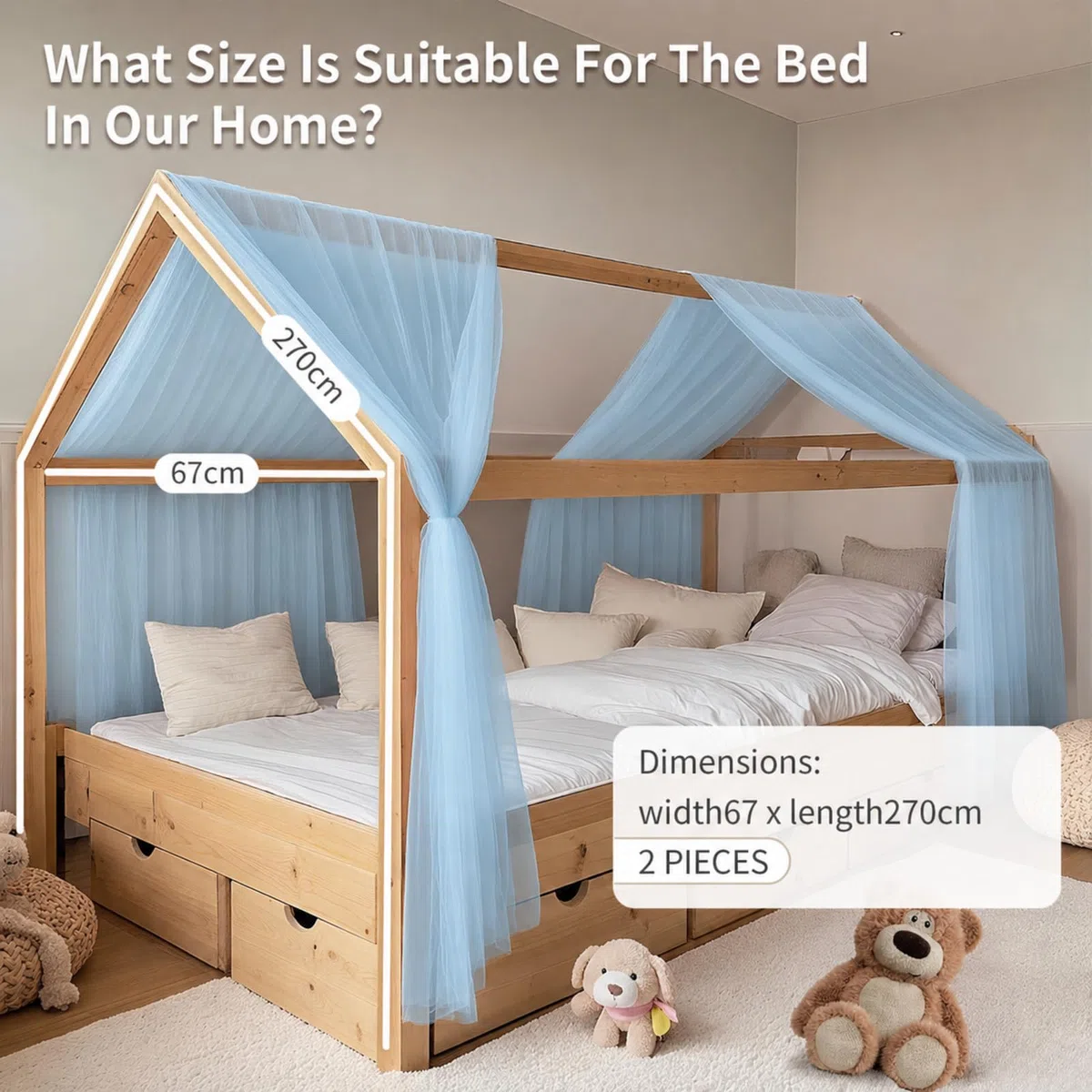 2 Stück Haus-Bettwäsche-Set, Bettdecke für die Heimbett-Dekoration, Bettdecke Haus-Dekoration für Jungen und Mädchen(Himmelblau, 2er Set 67 x 270 cm)