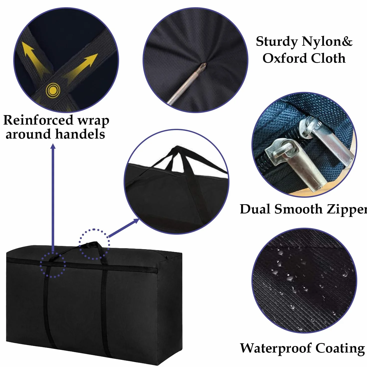 Kongming 2 Stück Aufbewahrungstasche für Bettdecken Wasserdichte Tasche 100L Oxford Schwarz Umzugstaschen mit Reißverschluss Handgriff für Kissen Kleidung Bettwäsche Aufbewahrung Umzug