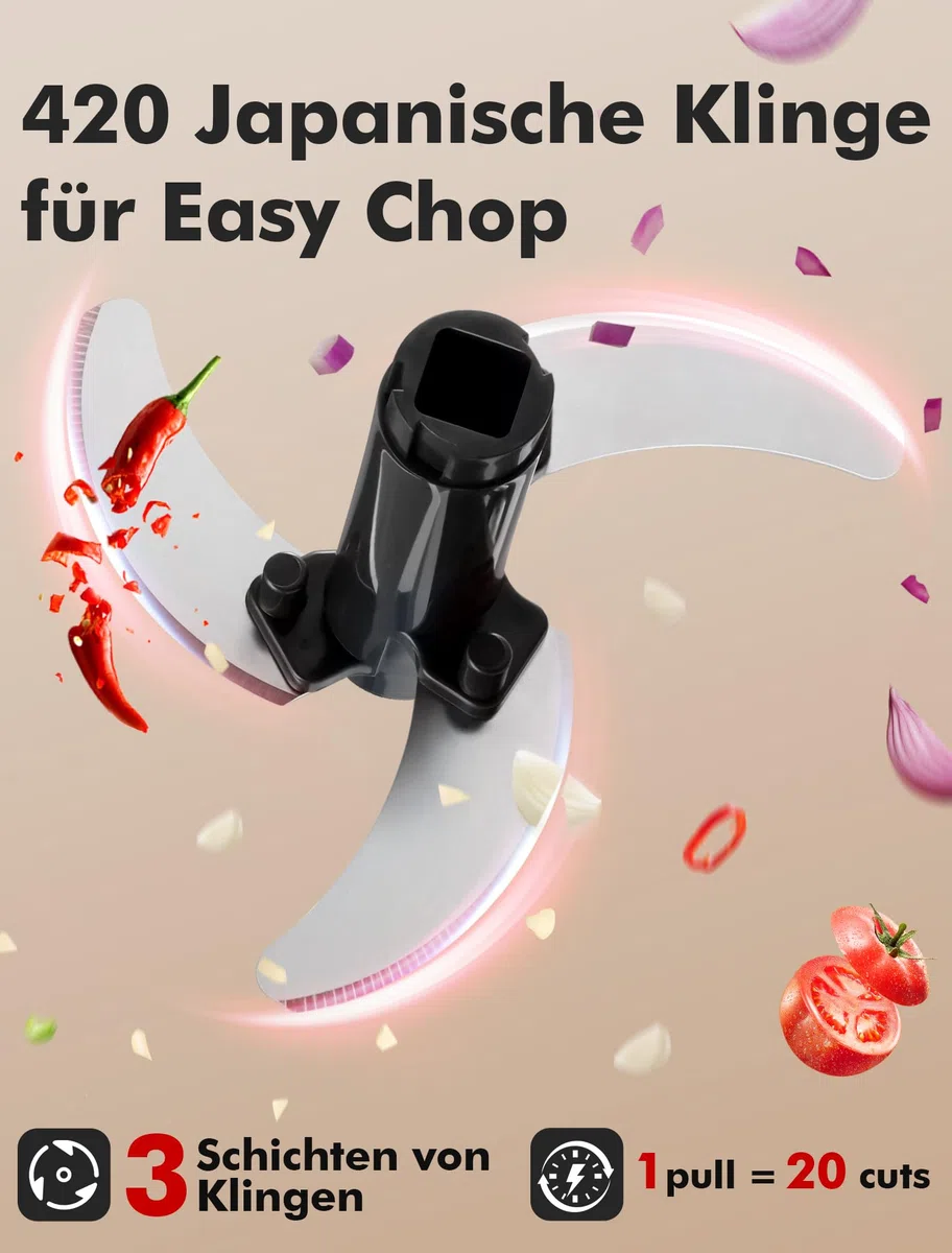 GDL Zwiebelschneider, 800ML Zwiebel Zerkleinerer mit Edelstahlklingen, Multizerkleinerer Gemüseschneider für Gemüse, Obst, Nüsse, Knoblauch, Babynahrung. (Schwarz)