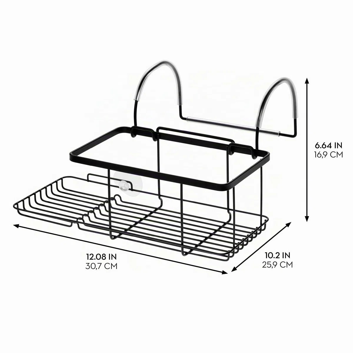 iDesign Badewannenablage, kleine Badablage zum Einhängen über der Wanne aus Metall, Badewannenregal ohne Bohren für Seife, Kosmetik, Bücher, Tablet und Handy, mattschwarz