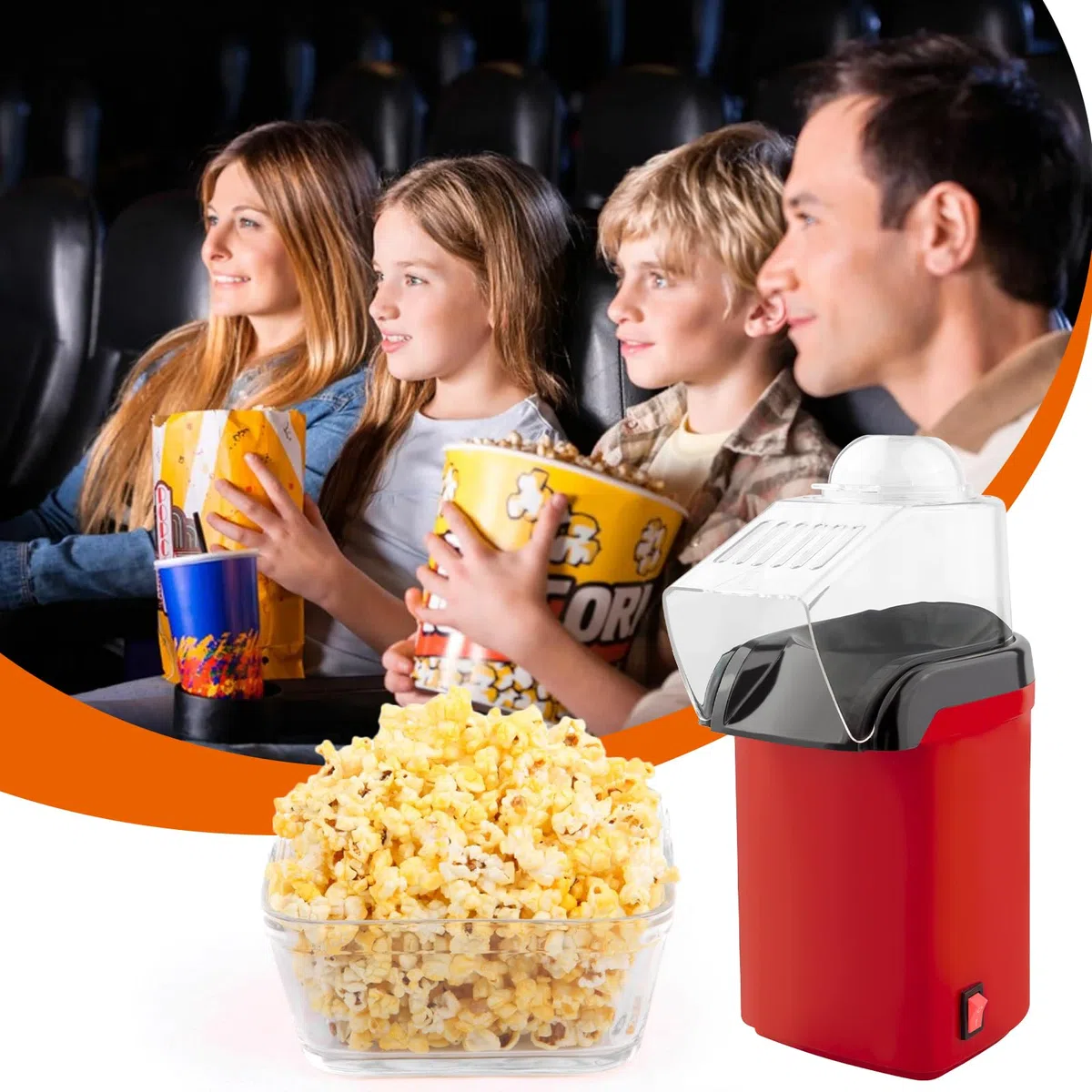 Heißluft Popcornmaschine, Mini Heißluft Popcorn Maker Ohne Öl, 1200w Popcornmaschine Klein, 3 Minuten Schnelles, One-Touch-Bedienung, Popcorn Maker für Zuhause Filme Fußballabend Weihnachten Partys
